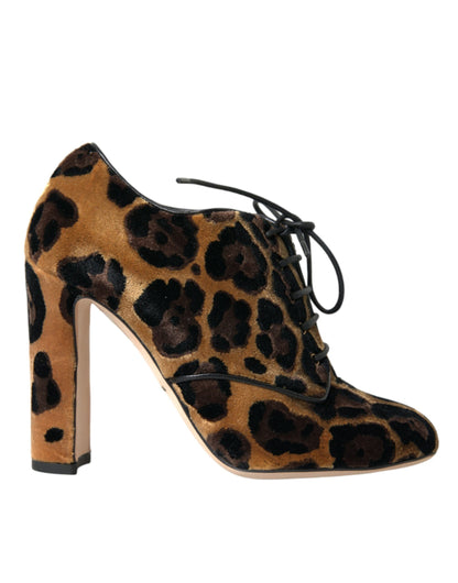 Dolce &amp; Gabbana Brown Leopard Hair Lace Up Booties Shoes