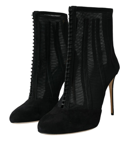 Dolce &amp; Gabbana Black Mesh Stiletto Heels Ankle Boots Shoes