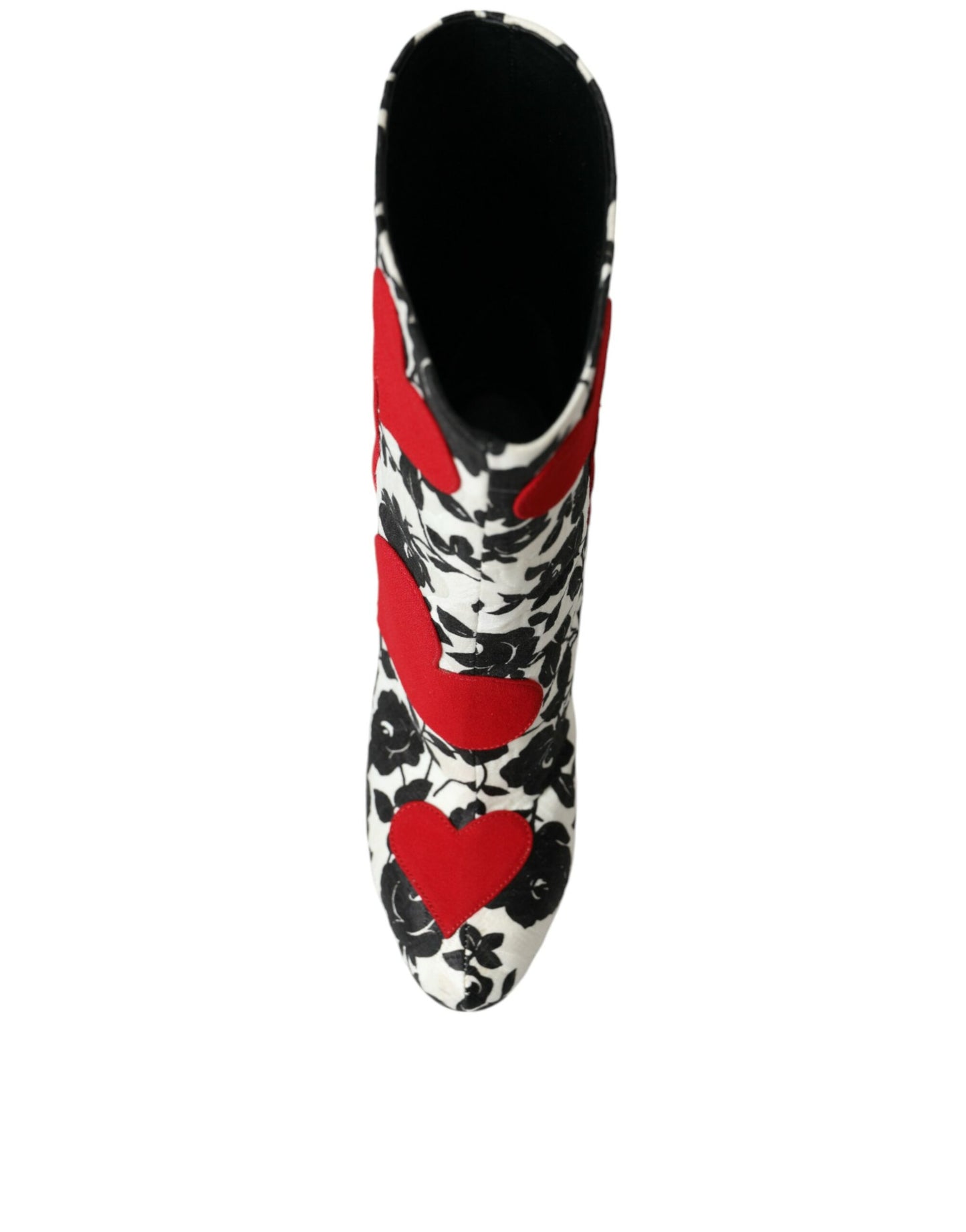 Dolce &amp; Gabbana White Floral Hearts Leather High Boots Shoes