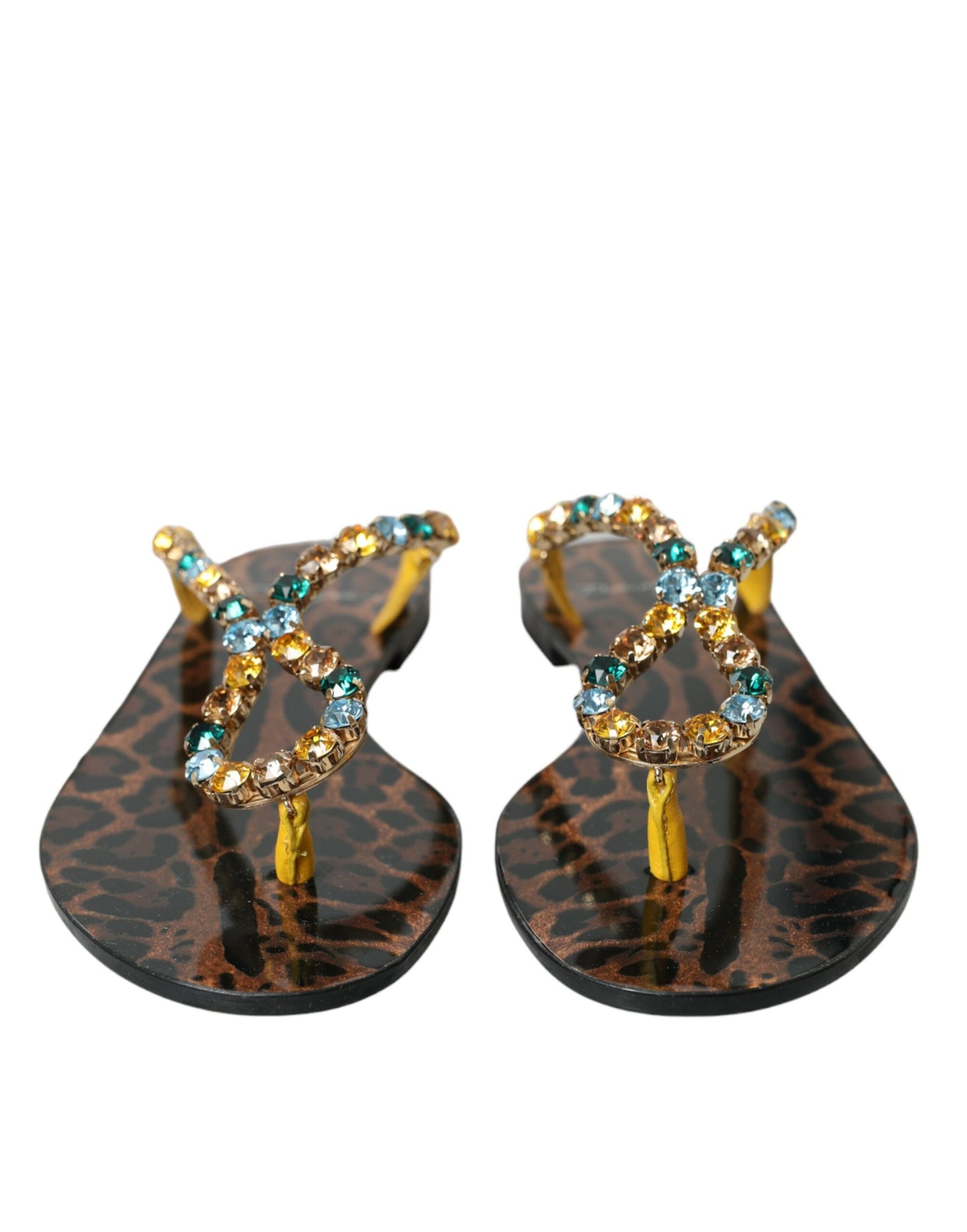 Dolce &amp; Gabbana Mustard Crystal Calf Leather Beachwear Shoes