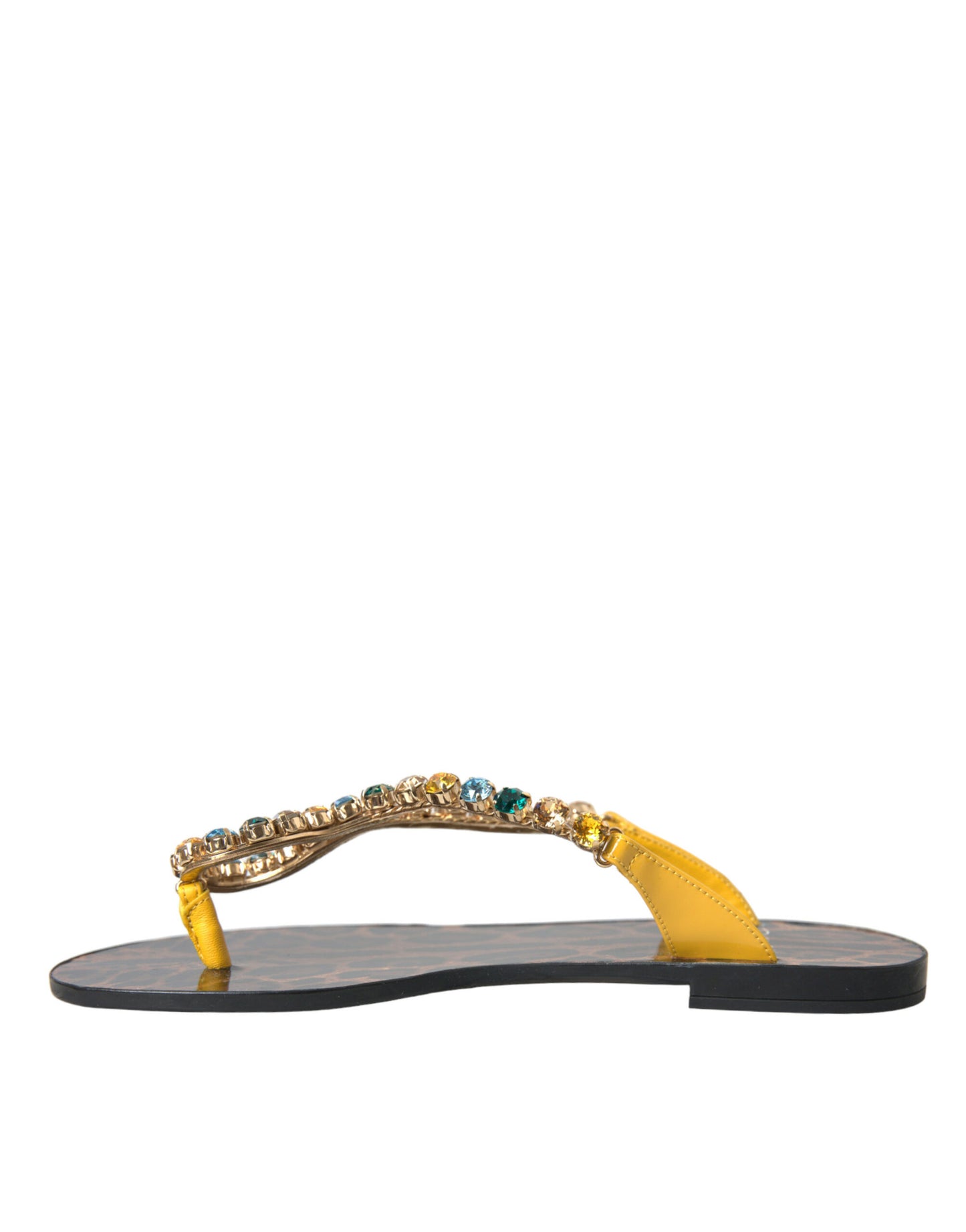 Dolce &amp; Gabbana Mustard Crystal Calf Leather Beachwear Shoes