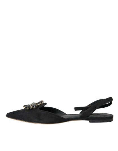 Dolce &amp; Gabbana Black Leather Crystal Slingback Sandals Shoes