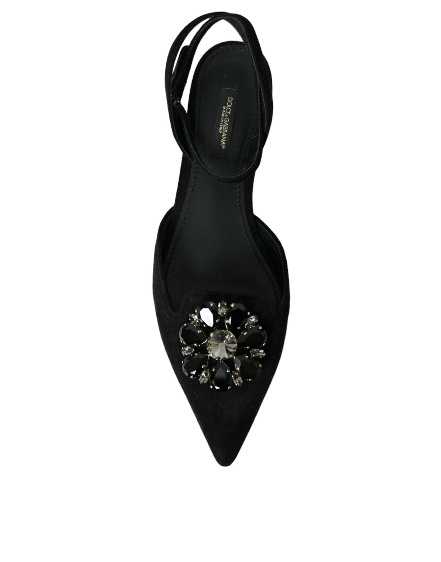 Dolce &amp; Gabbana Black Leather Crystal Slingback Sandals Shoes