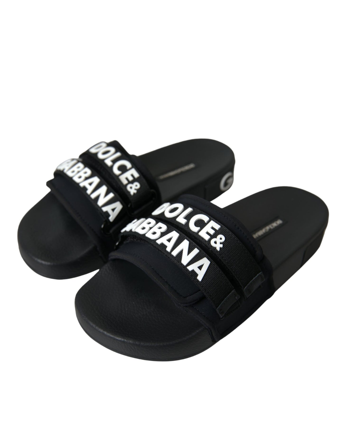 Dolce &amp; Gabbana Black Neoprene Slides Flats Beachwear Shoes