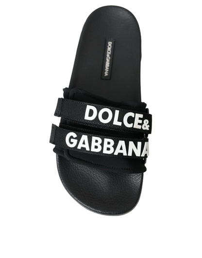 Dolce &amp; Gabbana Black Neoprene Slides Flats Beachwear Shoes