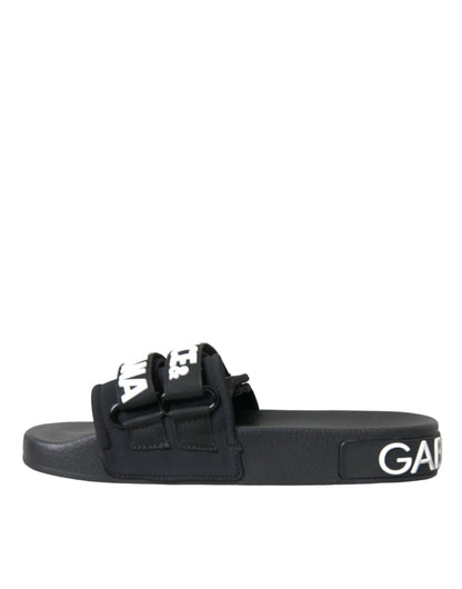 Dolce &amp; Gabbana Black Neoprene Slides Flats Beachwear Shoes