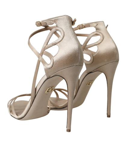 Dolce &amp; Gabbana Beige Leather Strappy Heels Sandals Shoes