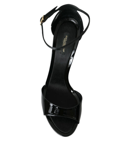 Dolce &amp; Gabbana Black KEIRA Leather Heels Sandals Shoes