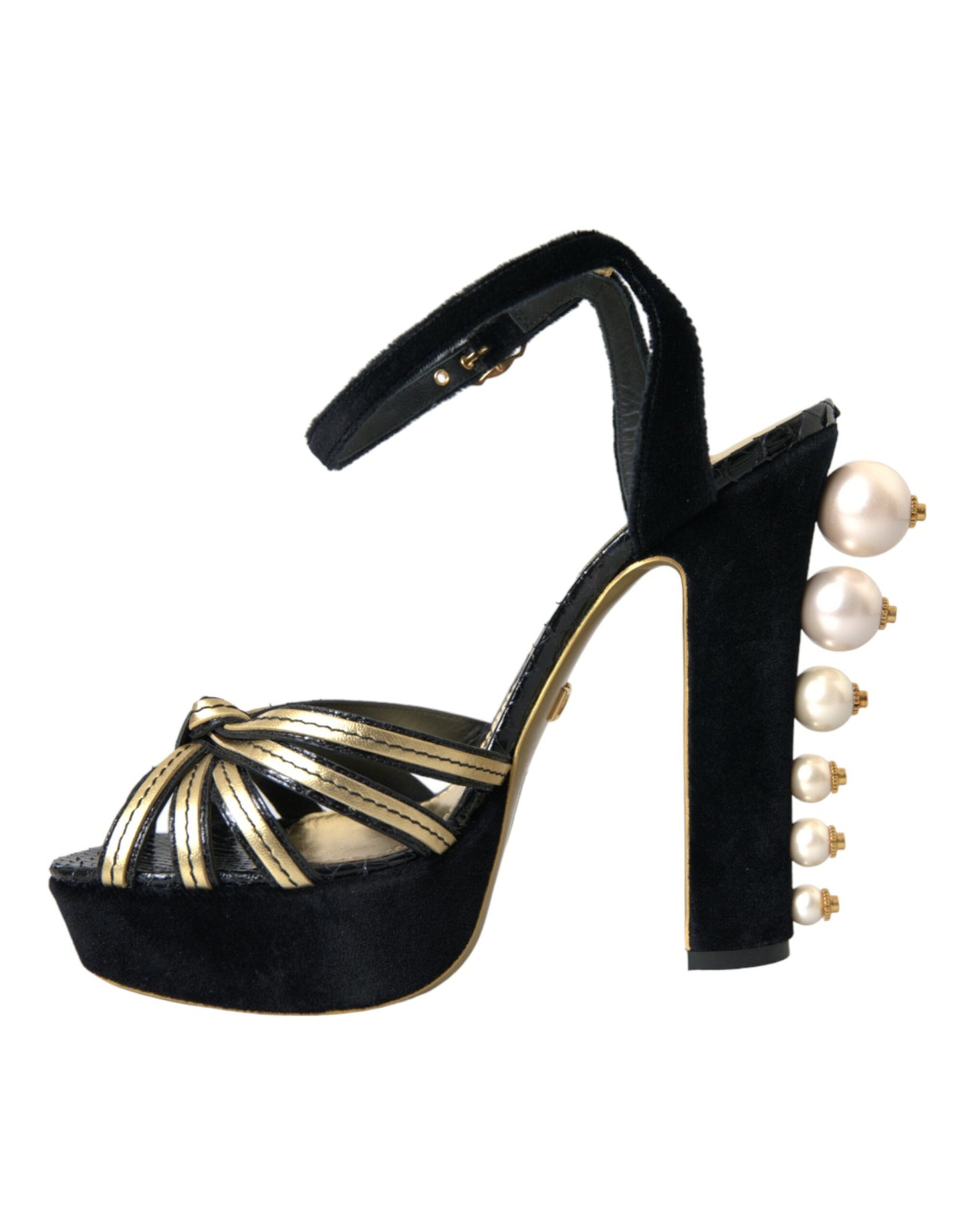 Dolce &amp; Gabbana Black Gold Embellished Heels Sandals Shoes