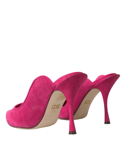 Dolce &amp; Gabbana Fuchsia Suede Leather Mules Sandals Shoes