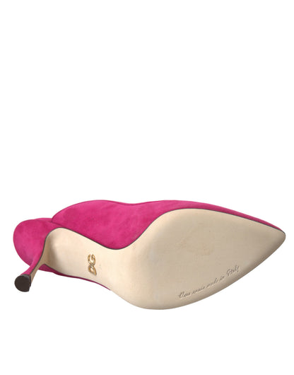 Dolce &amp; Gabbana Fuchsia Suede Leather Mules Sandals Shoes