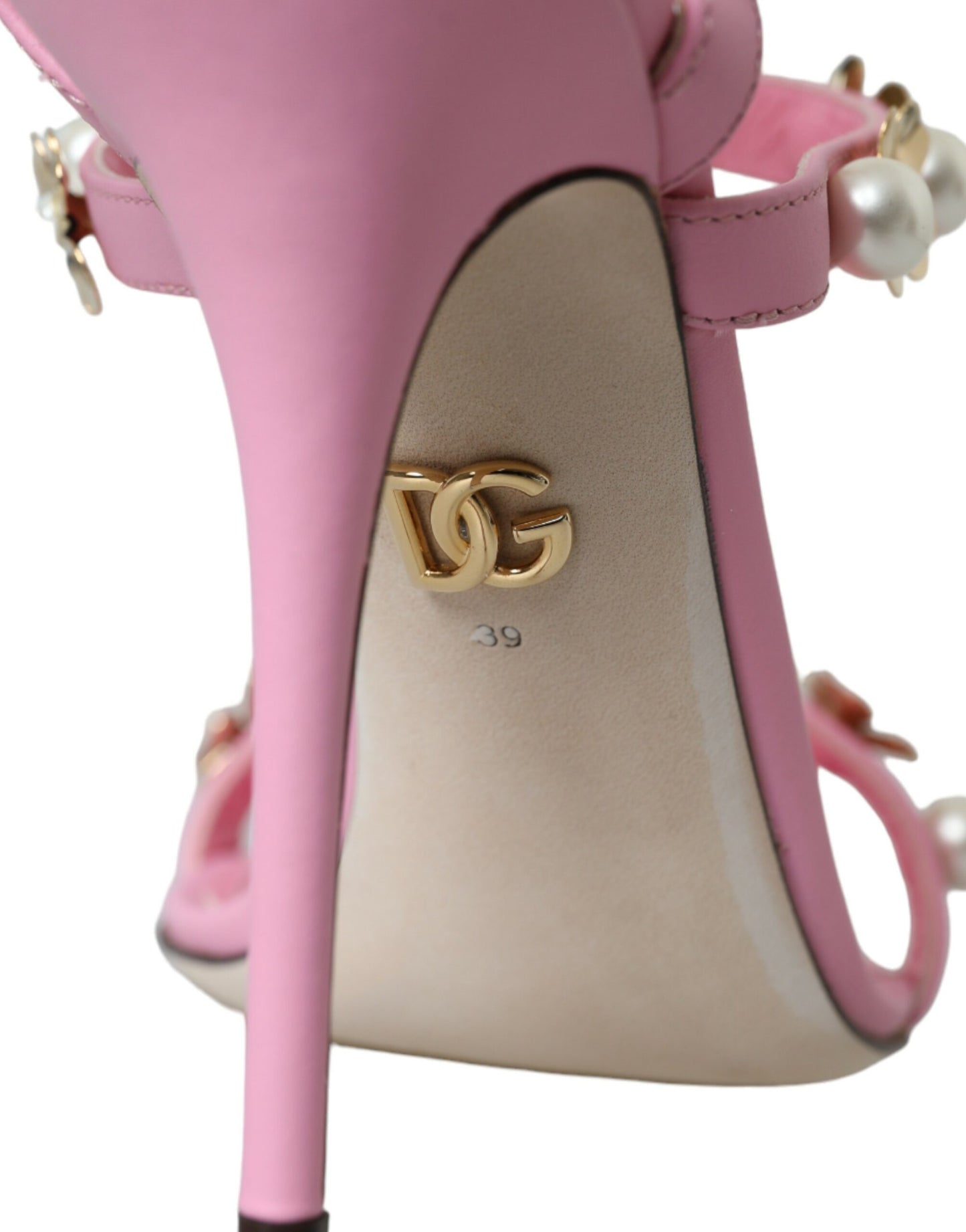 Dolce &amp; Gabbana Pink Leather Embellished Heels Sandals Shoes