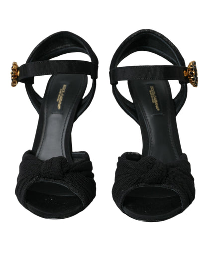 Dolce &amp; Gabbana Black Suede Embellished Heels Sandals Shoes