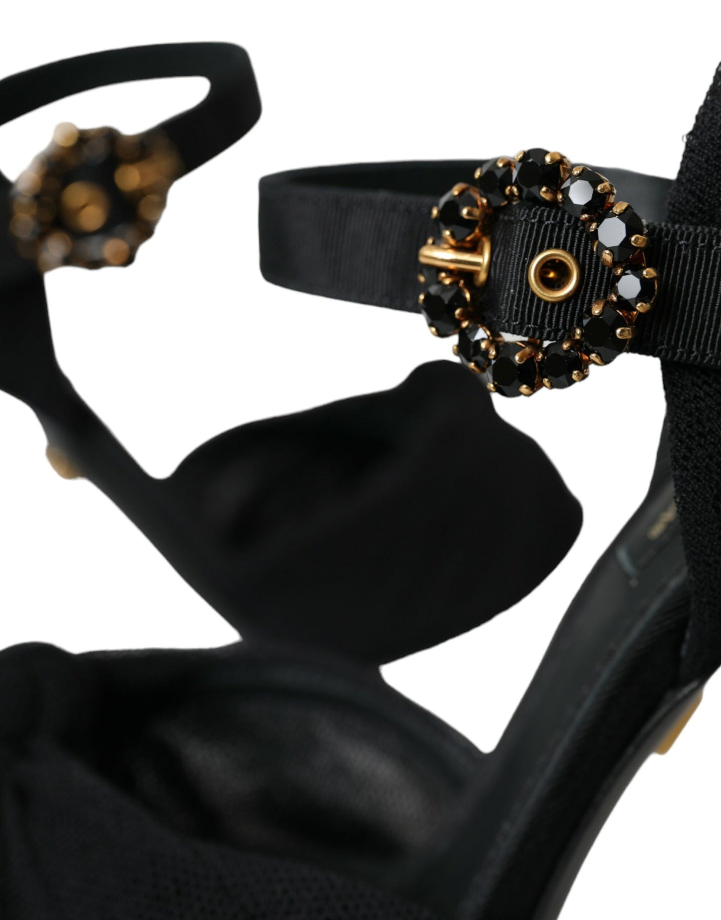 Dolce &amp; Gabbana Black Suede Embellished Heels Sandals Shoes