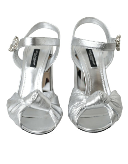 Dolce &amp; Gabbana Silver Lambskin Leather Heels Sandals Shoes