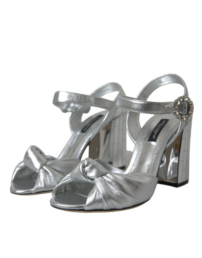 Dolce &amp; Gabbana Silver Lambskin Leather Heels Sandals Shoes