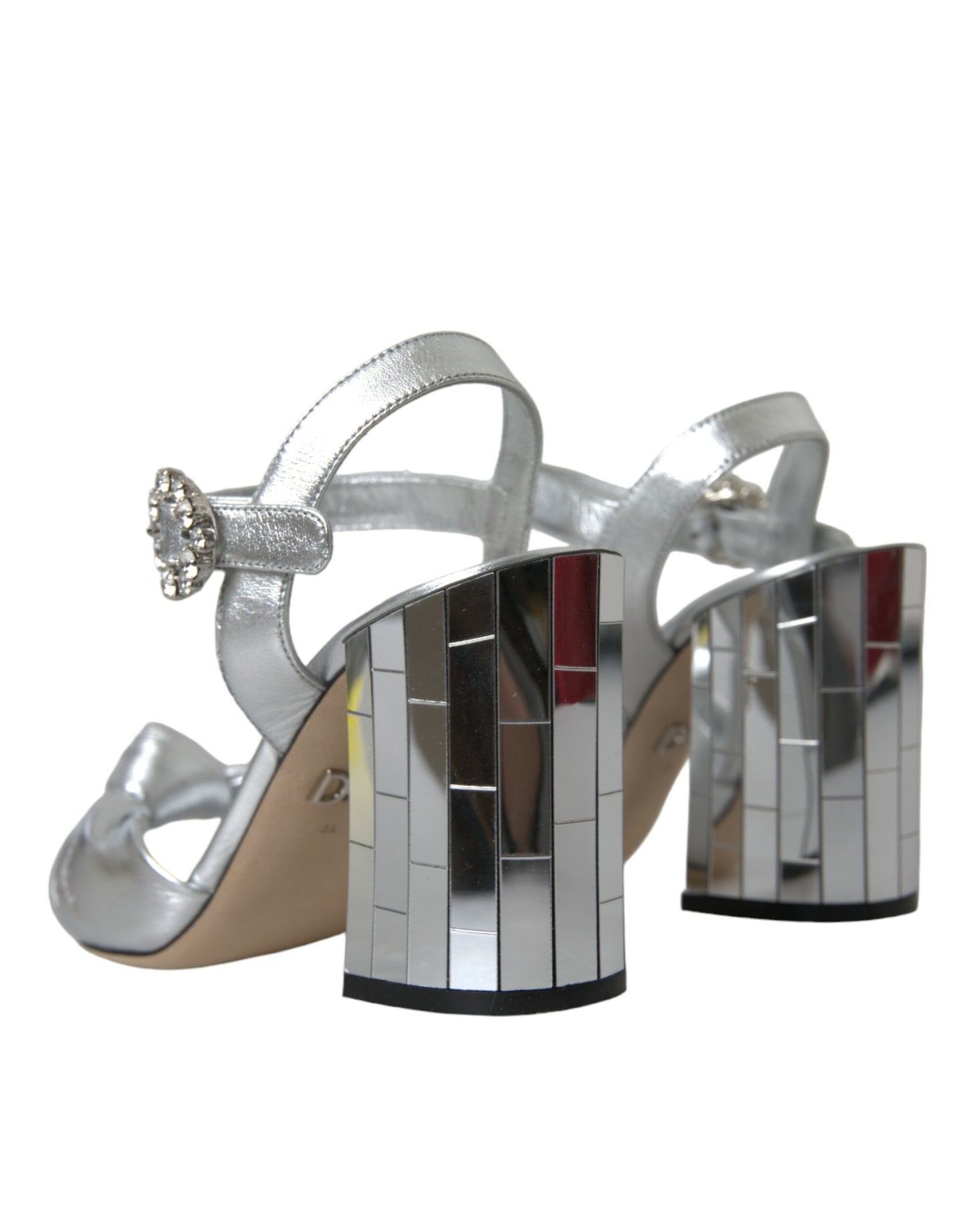 Dolce &amp; Gabbana Silver Lambskin Leather Heels Sandals Shoes