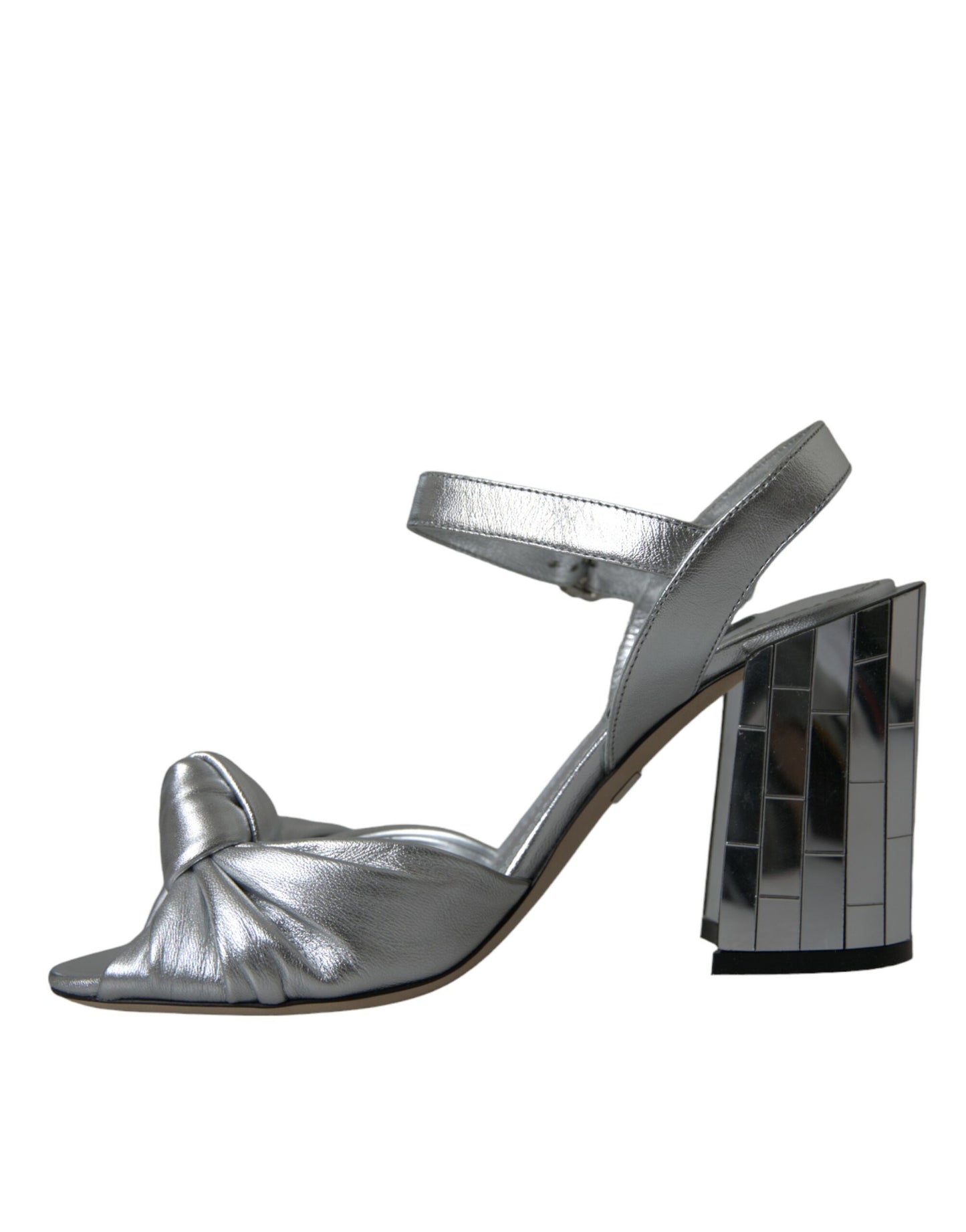 Dolce & Gabbana Silver Lambskin Leather Heels Sandals Shoes