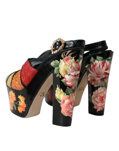 Dolce &amp; Gabbana Multicolor Floral Crystal Platform Sandals Shoes