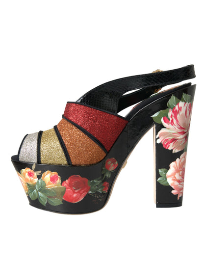 Dolce &amp; Gabbana Multicolor Floral Crystal Platform Sandals Shoes