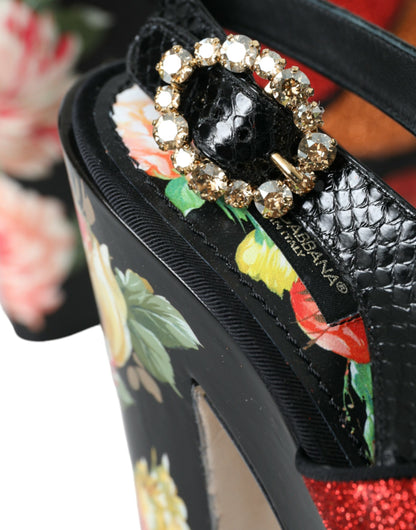 Dolce &amp; Gabbana Multicolor Floral Crystal Platform Sandals Shoes