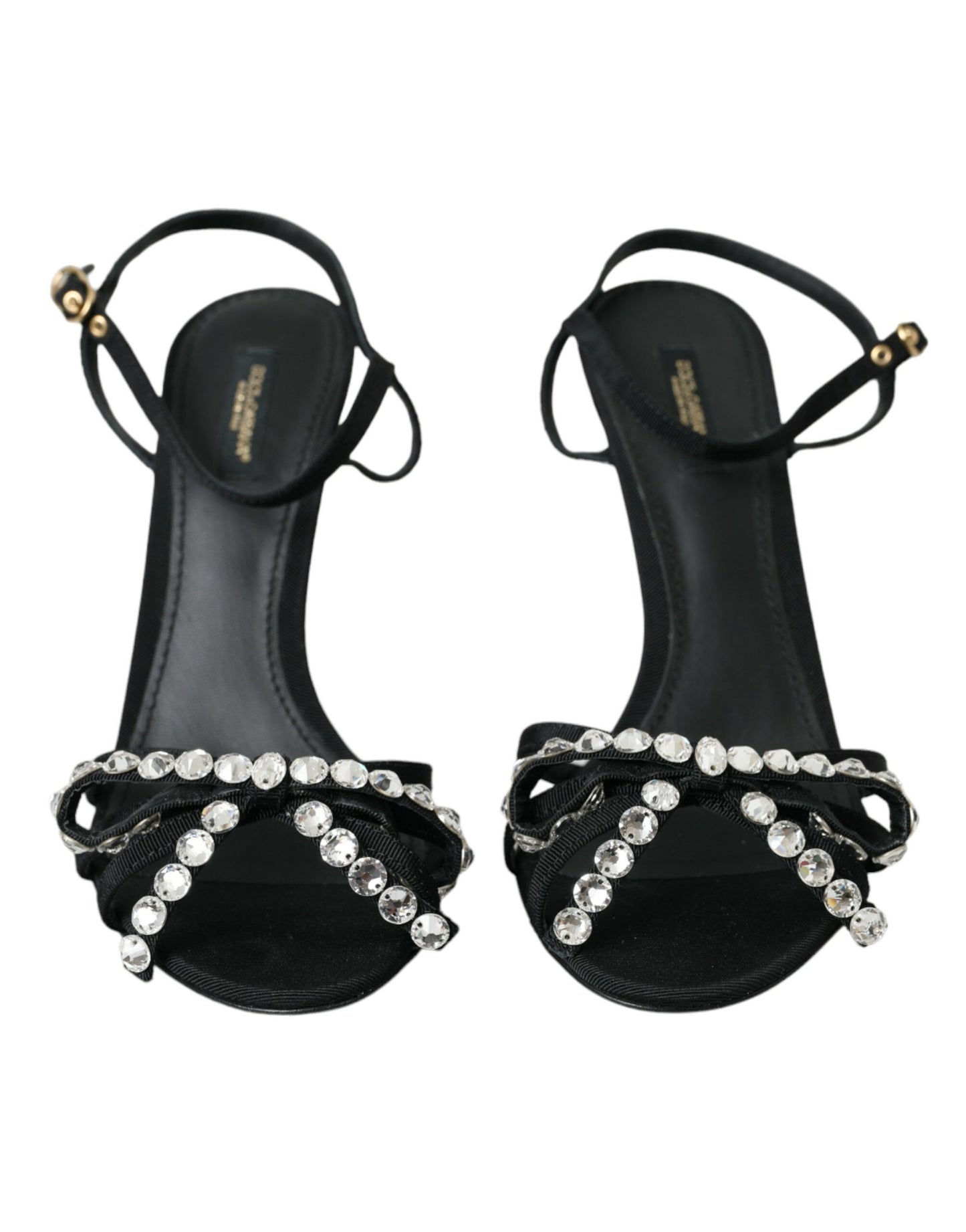 Dolce &amp; Gabbana Black Viscose Crystal Bow Heels Sandals Shoes