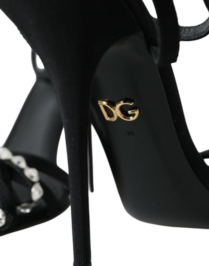 Dolce &amp; Gabbana Black Viscose Crystal Bow Heels Sandals Shoes