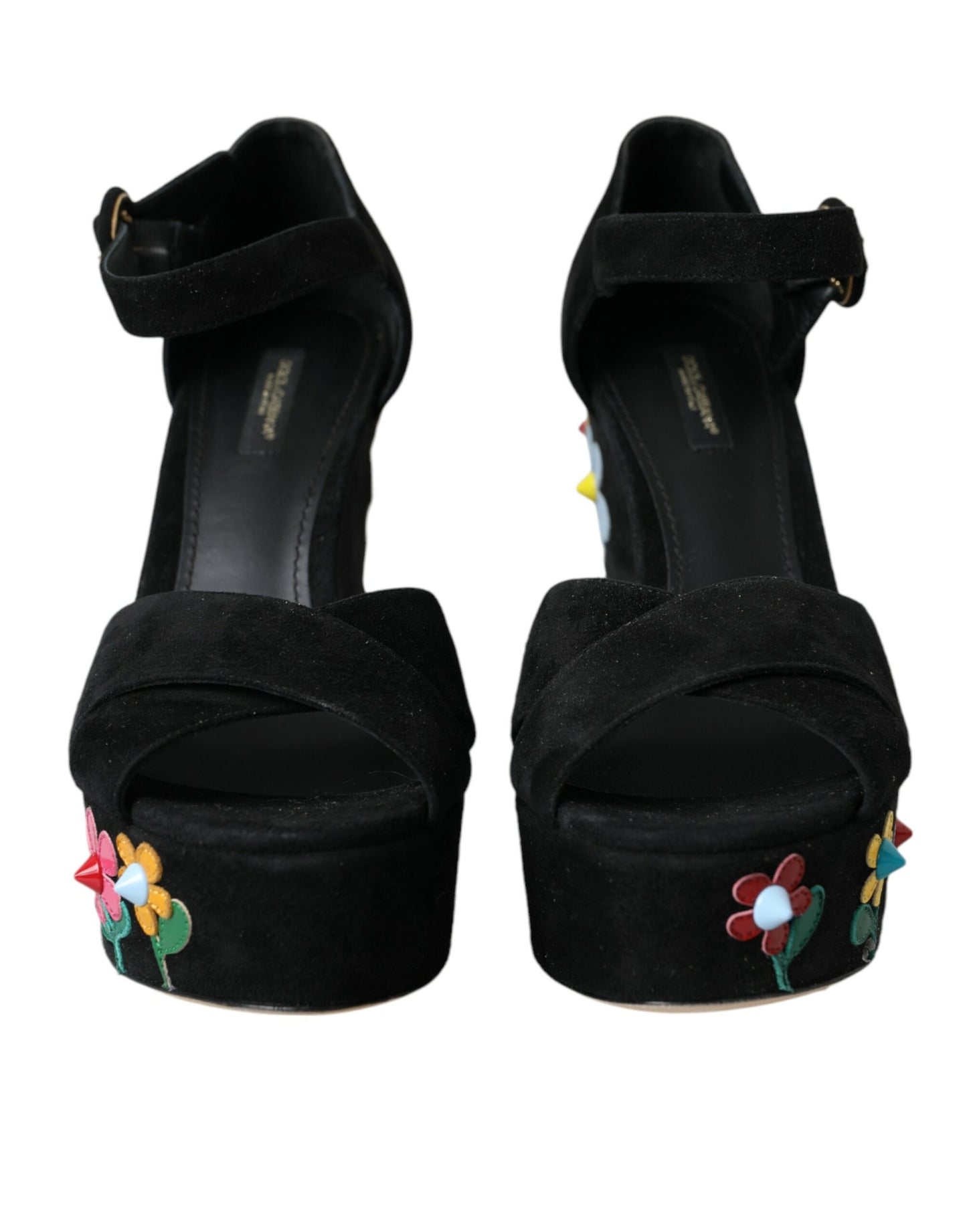 Dolce &amp; Gabbana Black Floral Ankle Strap Heels Sandals Shoes