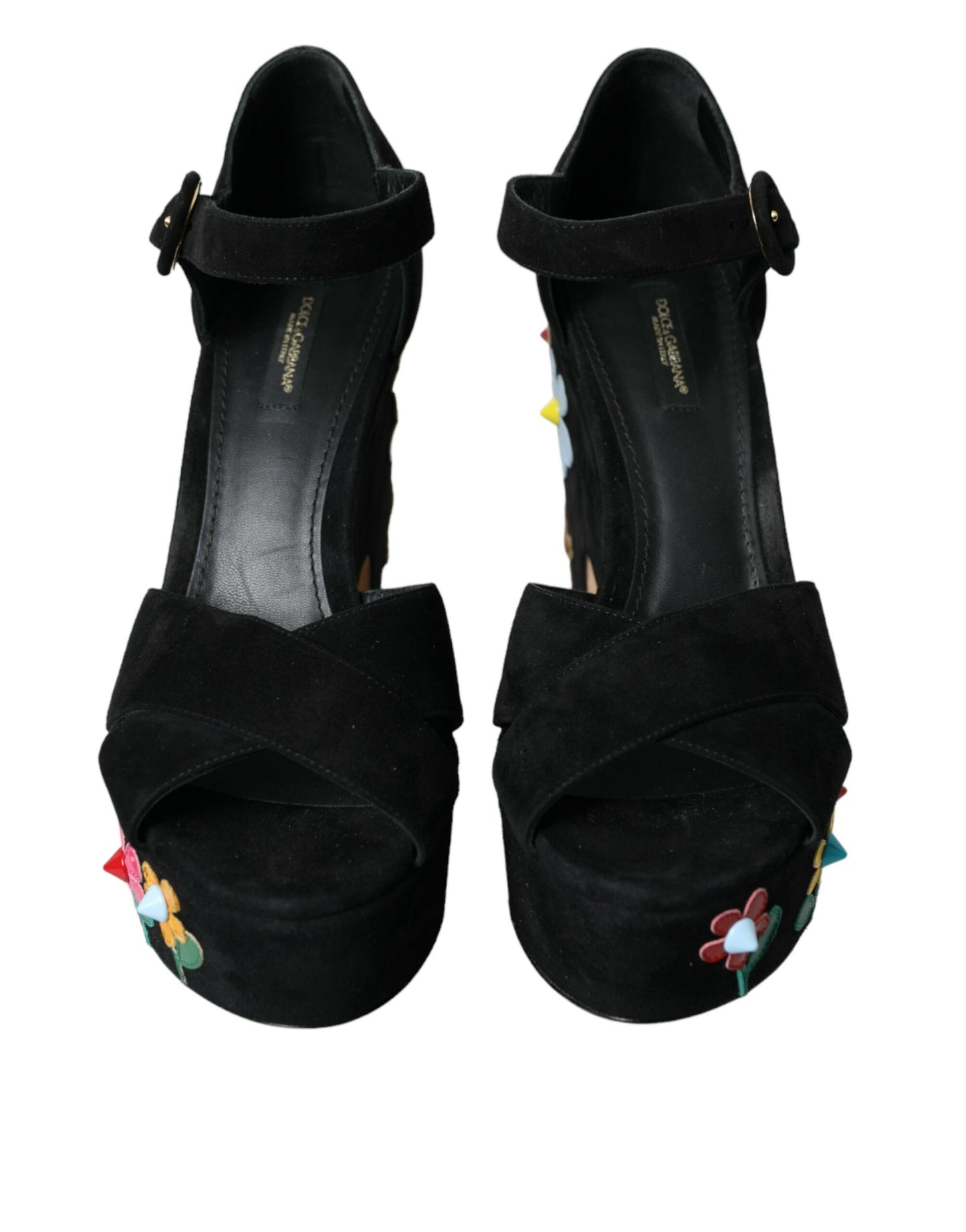 Dolce &amp; Gabbana Black Suede Ankle Strap Heels Sandals Shoes