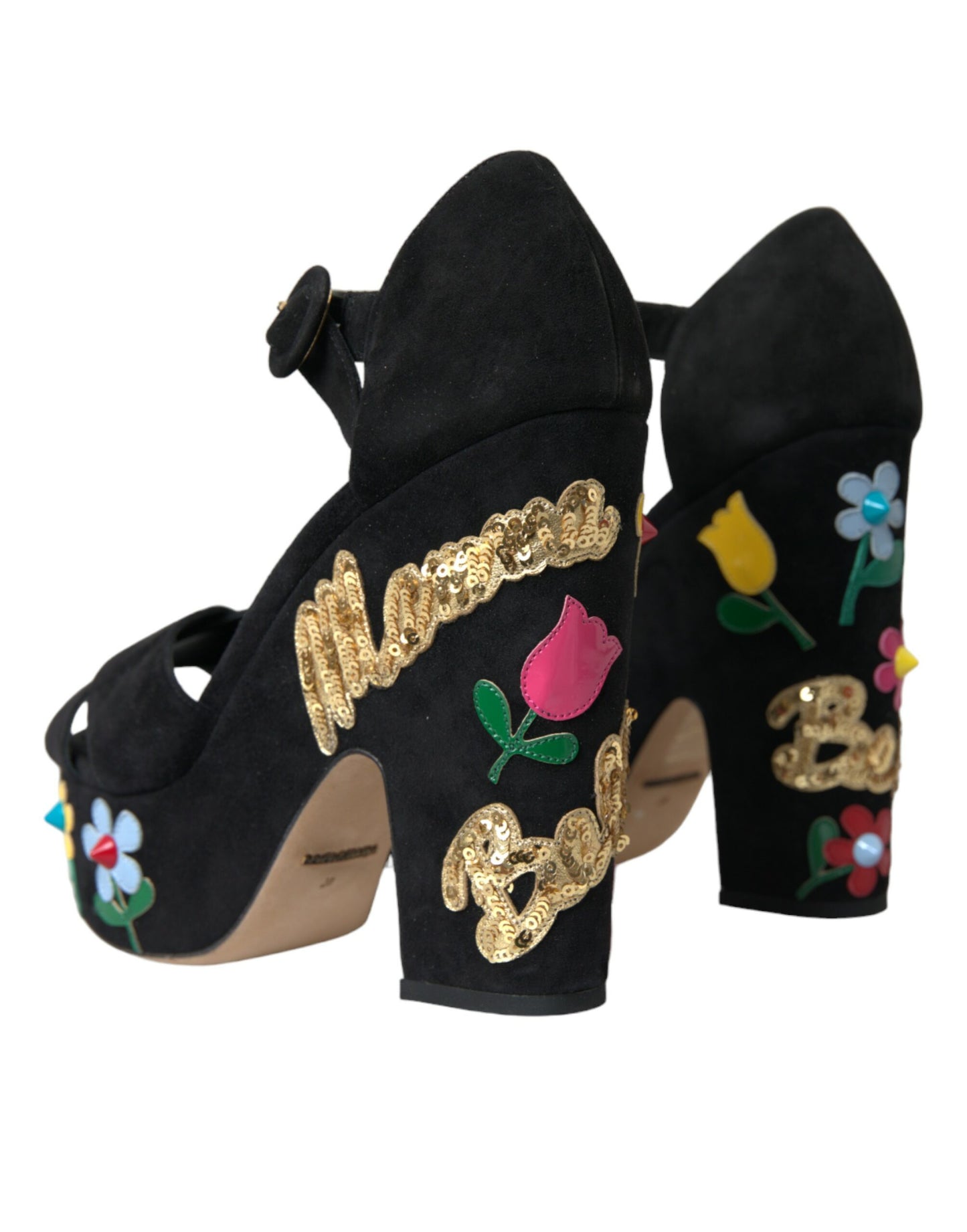 Dolce &amp; Gabbana Black Suede Ankle Strap Heels Sandals Shoes