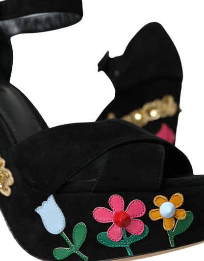 Dolce &amp; Gabbana Black Suede Ankle Strap Heels Sandals Shoes