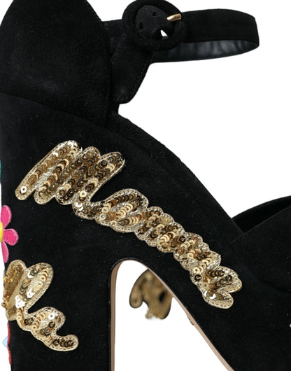 Dolce &amp; Gabbana Black Suede Ankle Strap Heels Sandals Shoes