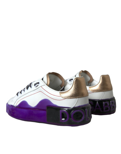 Dolce &amp; Gabbana White Leather Portofino Low Top Sneakers Shoes