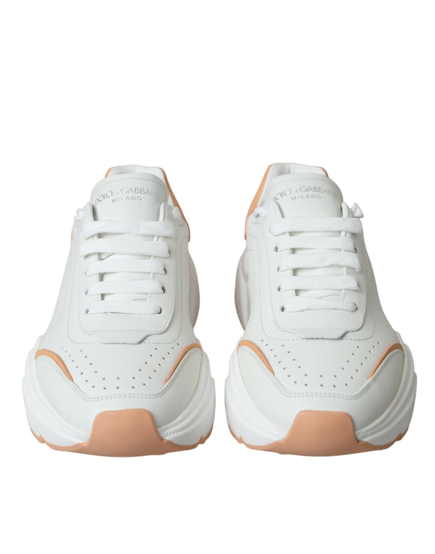 Dolce &amp; Gabbana White Peach DAYMASTER Leather Sneakers Shoes