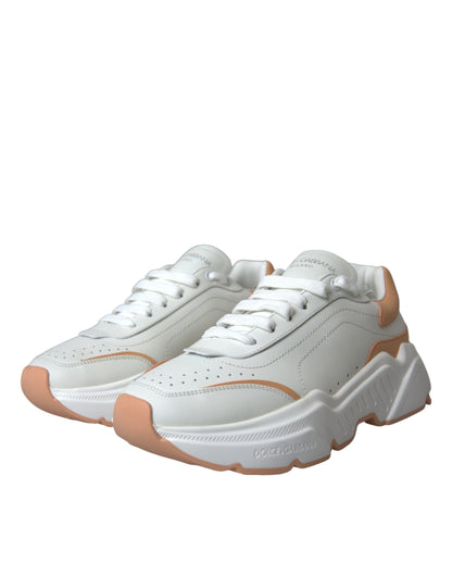 Dolce &amp; Gabbana White Peach DAYMASTER Leather Sneakers Shoes