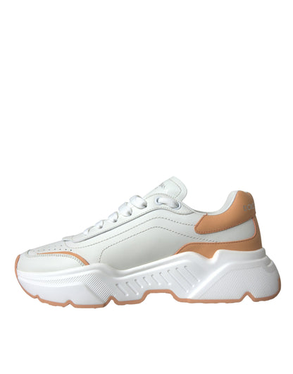 Dolce &amp; Gabbana White Peach DAYMASTER Leather Sneakers Shoes