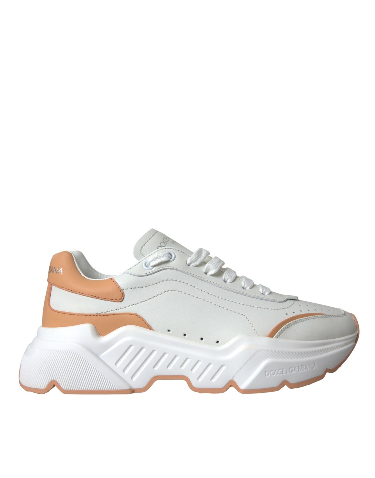 Dolce &amp; Gabbana White Peach DAYMASTER Leather Sneakers Shoes