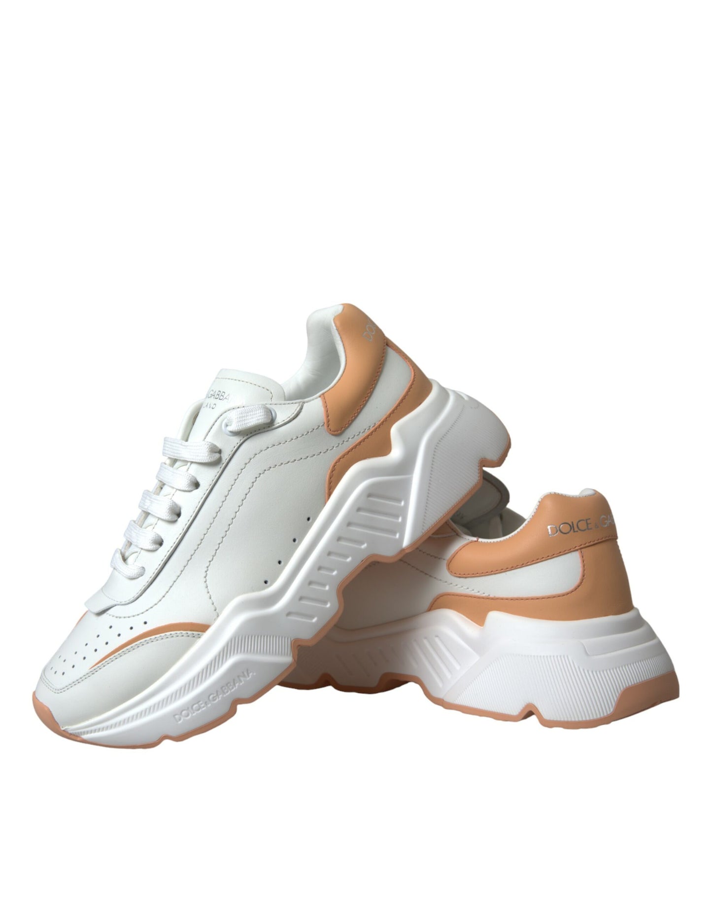 Dolce &amp; Gabbana White Peach DAYMASTER Leather Sneakers Shoes