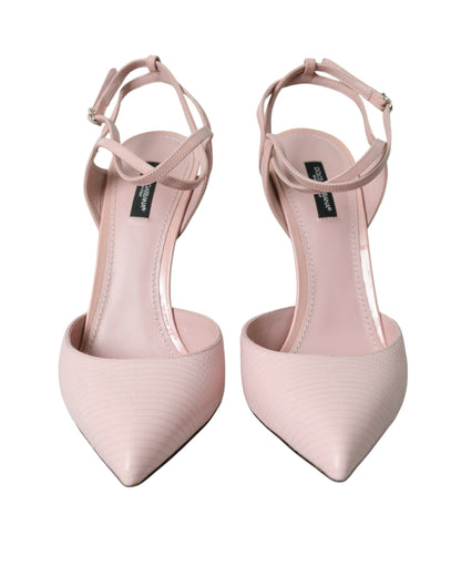 Dolce &amp; Gabbana Pink Leather Ankle Strap Heels Pumps Shoes