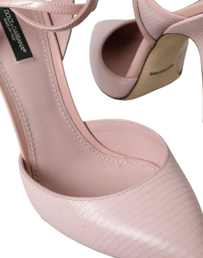 Dolce &amp; Gabbana Pink Leather Ankle Strap Heels Pumps Shoes