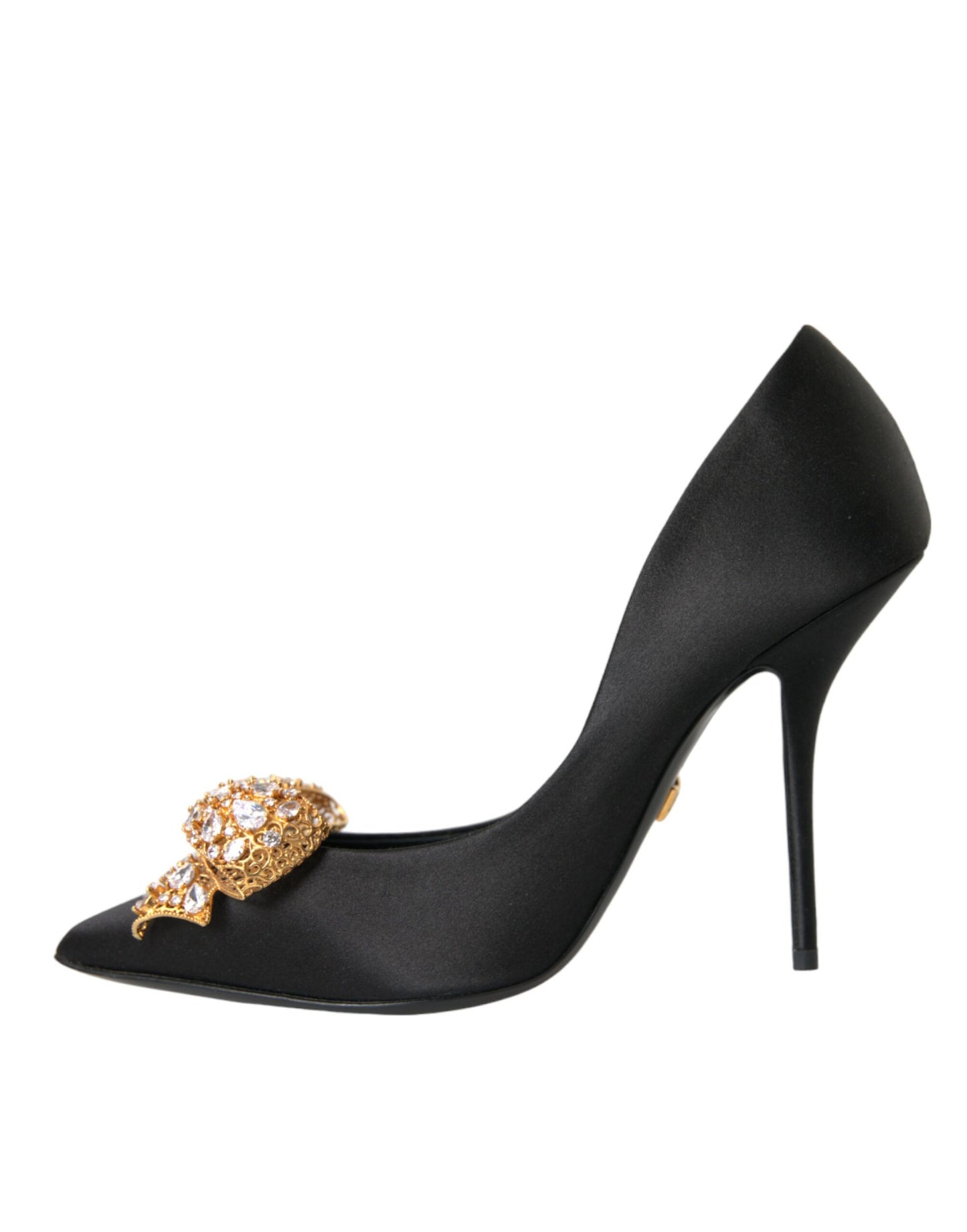 Dolce &amp; Gabbana Black Satin Bow Crystal Heels Pumps Shoes