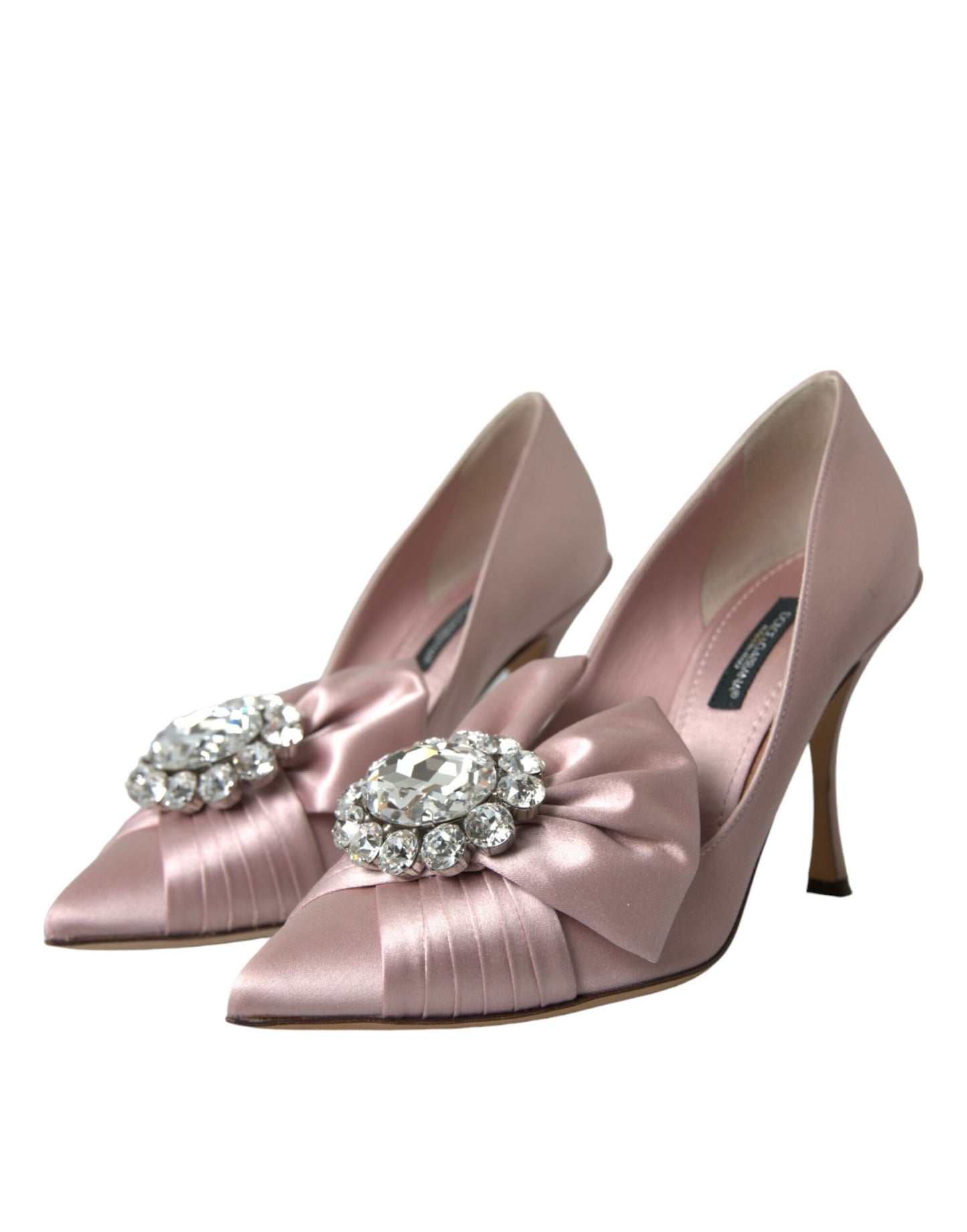 Dolce &amp; Gabbana Pink Satin Crystal High Heels Pumps Shoes