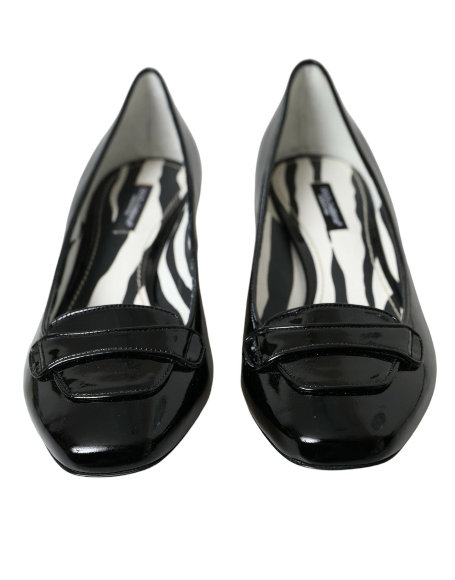 Dolce &amp; Gabbana Black Patent Leather Block Heels Pumps Shoes