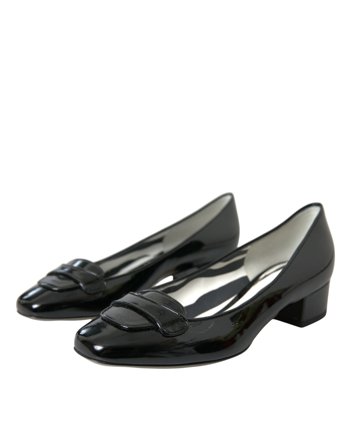 Dolce &amp; Gabbana Black Patent Leather Block Heels Pumps Shoes