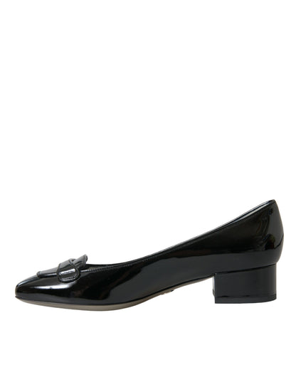 Dolce &amp; Gabbana Black Patent Leather Block Heels Pumps Shoes