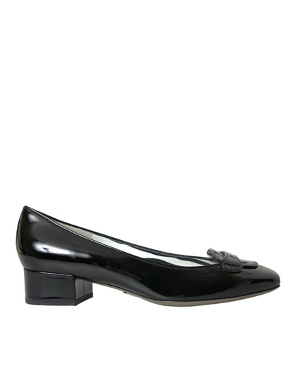 Dolce &amp; Gabbana Black Patent Leather Block Heels Pumps Shoes