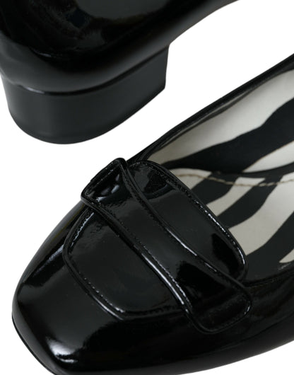 Dolce &amp; Gabbana Black Patent Leather Block Heels Pumps Shoes