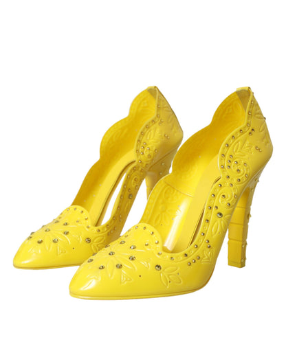 Dolce &amp; Gabbana Yellow Crystal CINDERELLA Heels Pumps Shoes