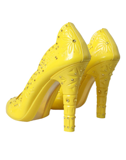 Dolce &amp; Gabbana Yellow Crystal CINDERELLA Heels Pumps Shoes