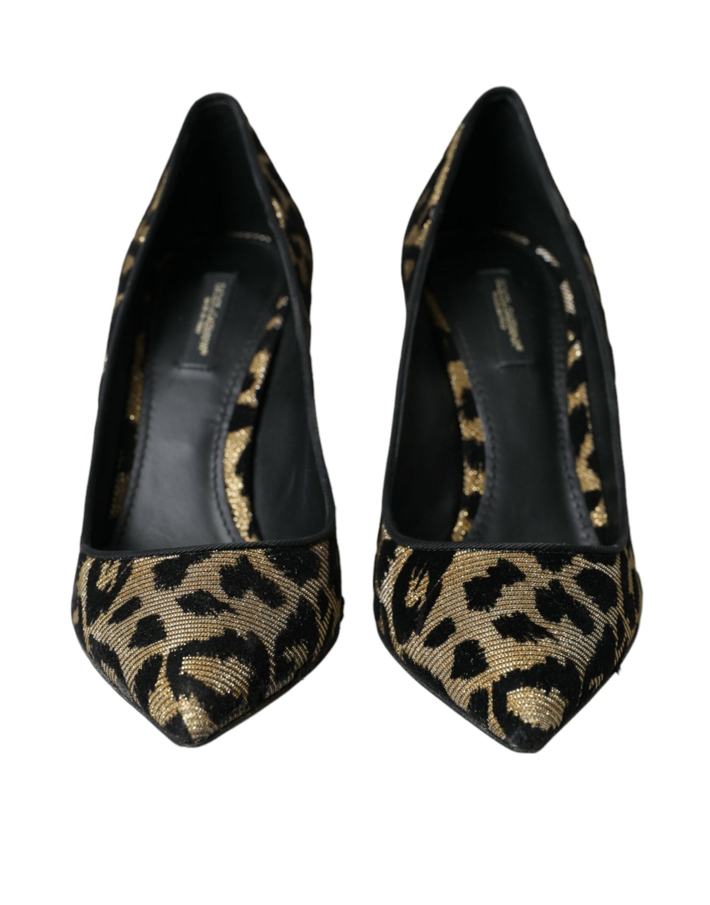 Dolce &amp; Gabbana Black Gold Leopard Lurex Heels Pumps Shoes